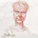 A sketch of American Animator Bill Plympton, 由比尔开出并签名, 位于文本旁边, “Bill Plympton: Presentation, Q&A Session, and Live Drawing Session.